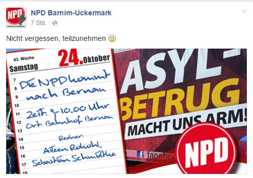 Ankündigung zur Kundgebung am 24.10. in Bernau. Quelle: Facebook